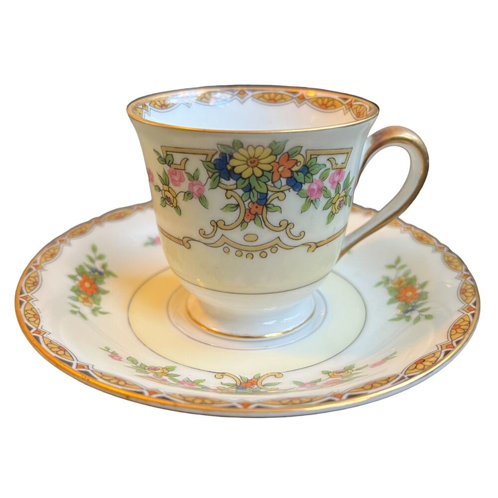 VTG NORITAKE Renovia Footed Espresso Demitasse Cup and Saucer Set  JAPAN  Rare
